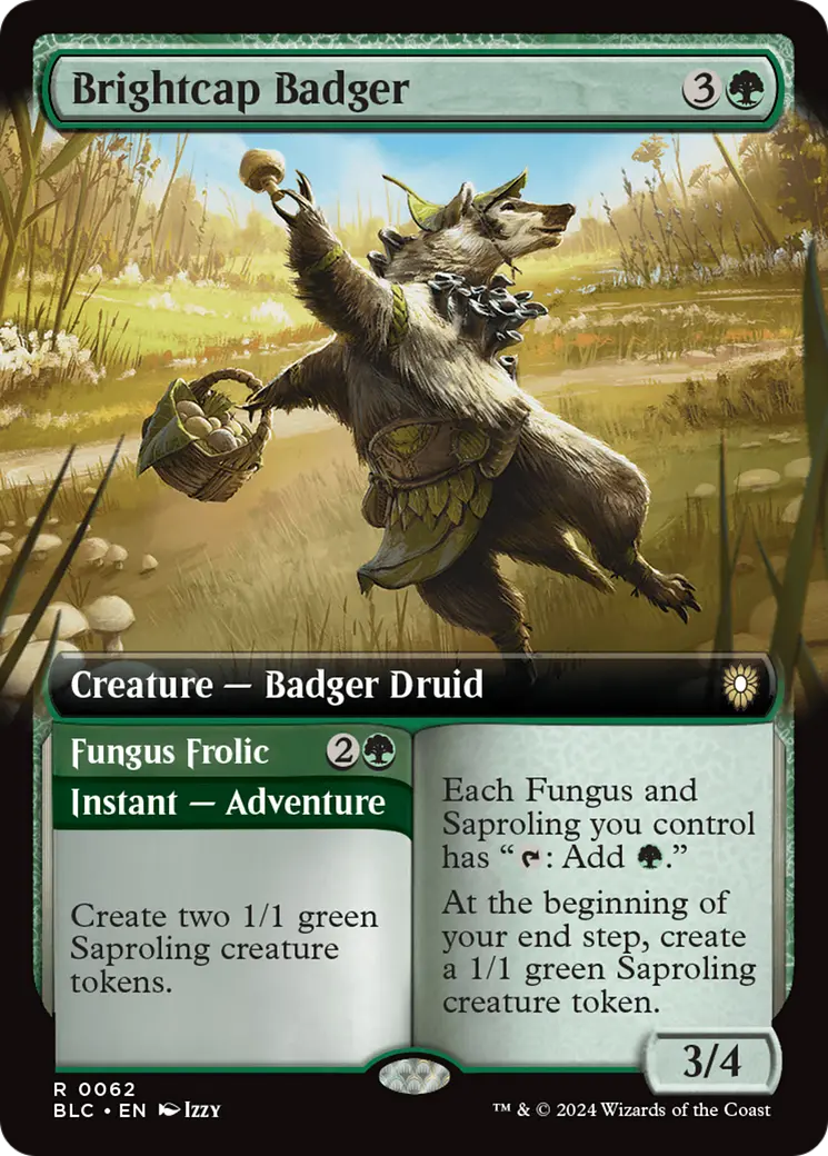 Brightcap Badger // Fungus Frolic (Extended Art) [Bloomburrow Commander] 1