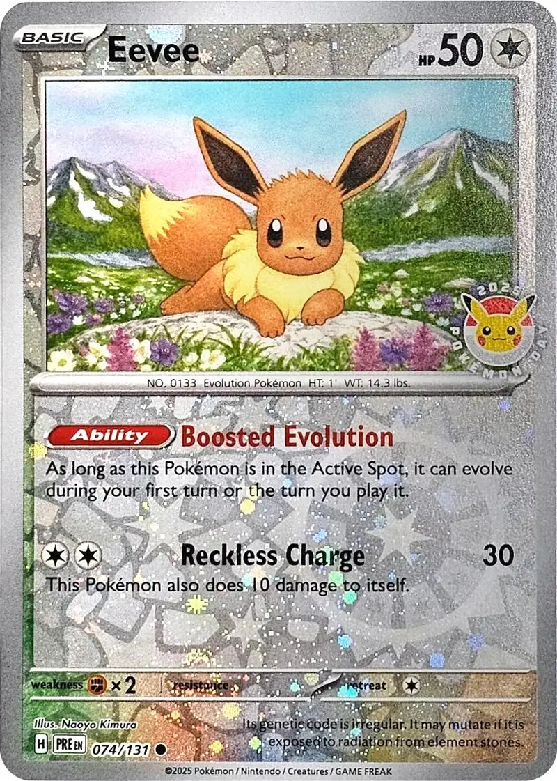 Eevee (074/131) (Pokemon Day 2025) (Reverse Cosmos Holo) [Scarlet & Violet: Prismatic Evolutions] 1
