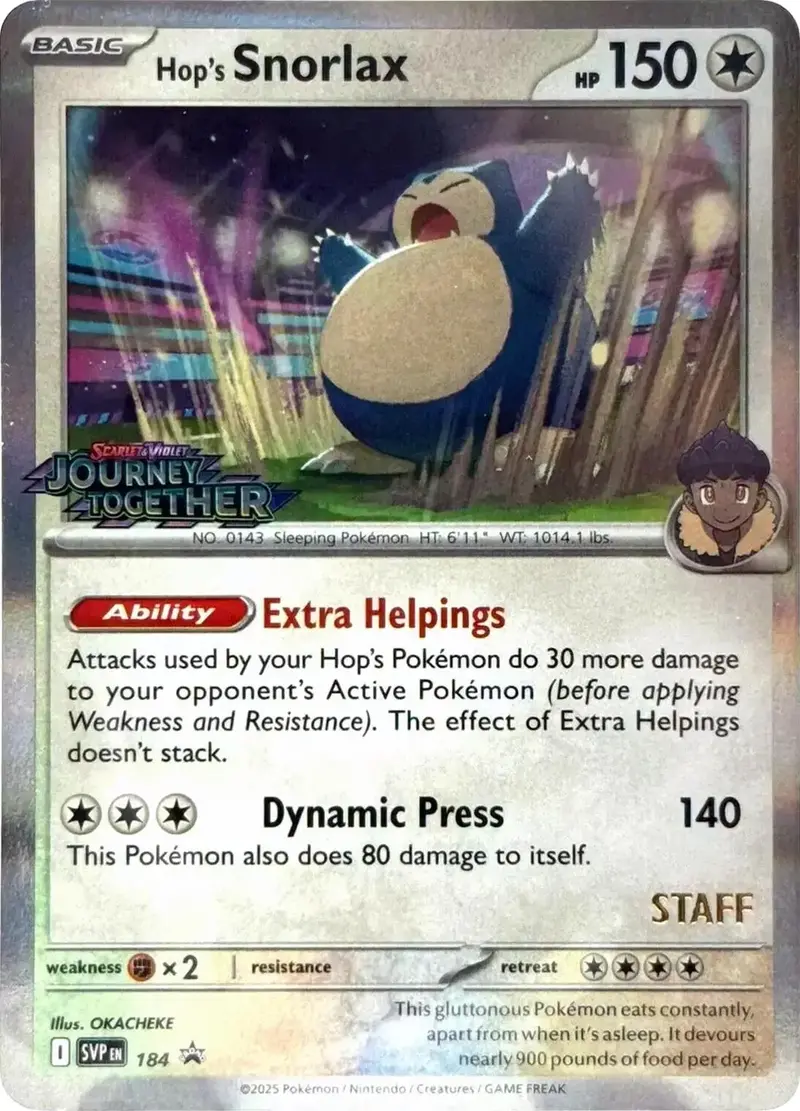 Hop's Snorlax (184) (Prerelease Staff) [Scarlet & Violet: Black Star Promos] 1