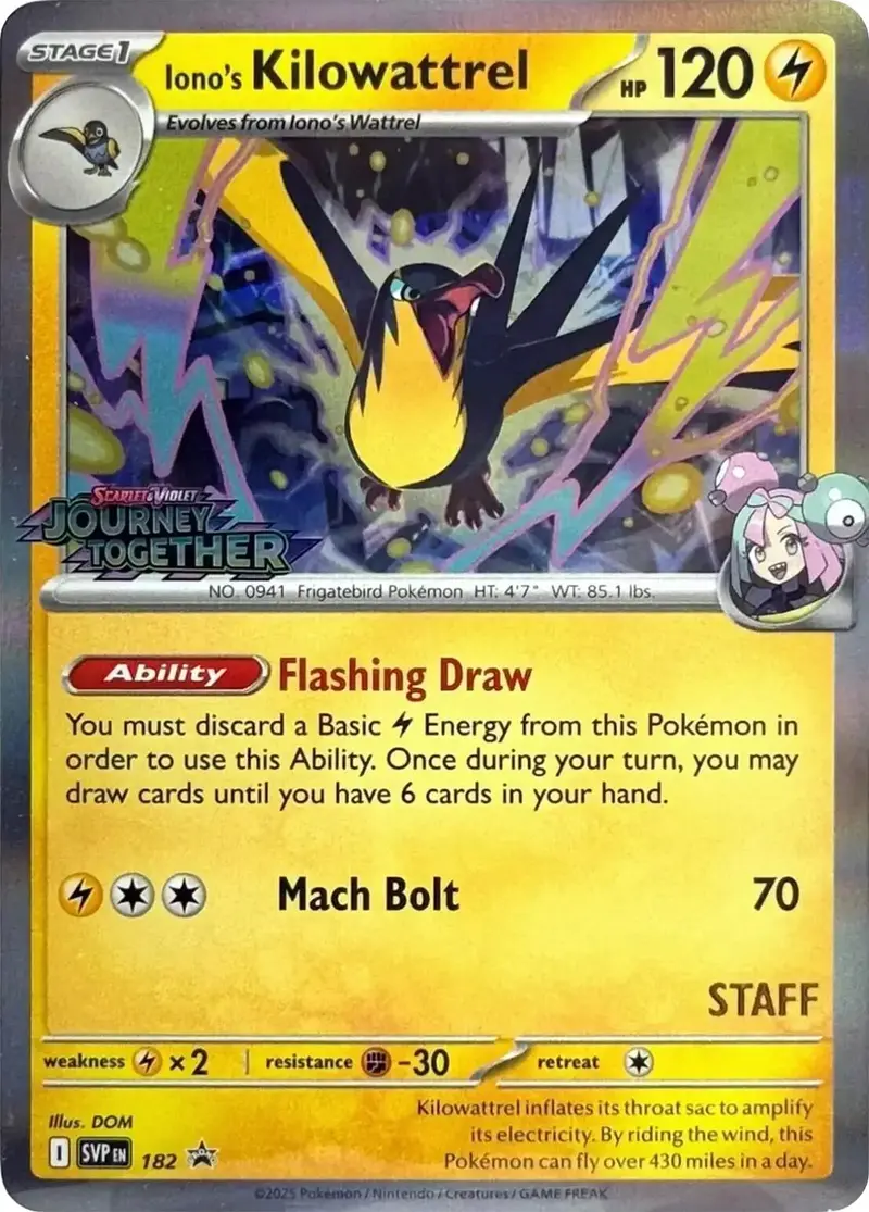 Iono's Kilowattrel (182) (Prerelease Staff) [Scarlet & Violet: Black Star Promos] 1
