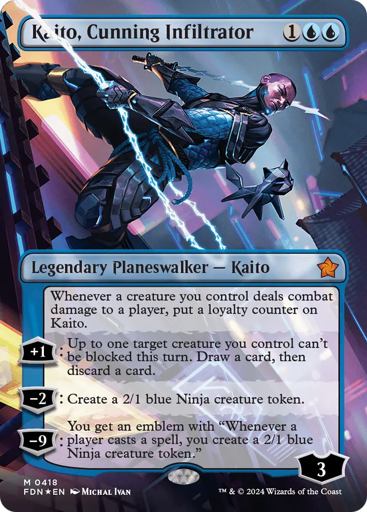 Kaito, Cunning Infiltrator (Borderless) (Mana Foil) [Foundations] 1