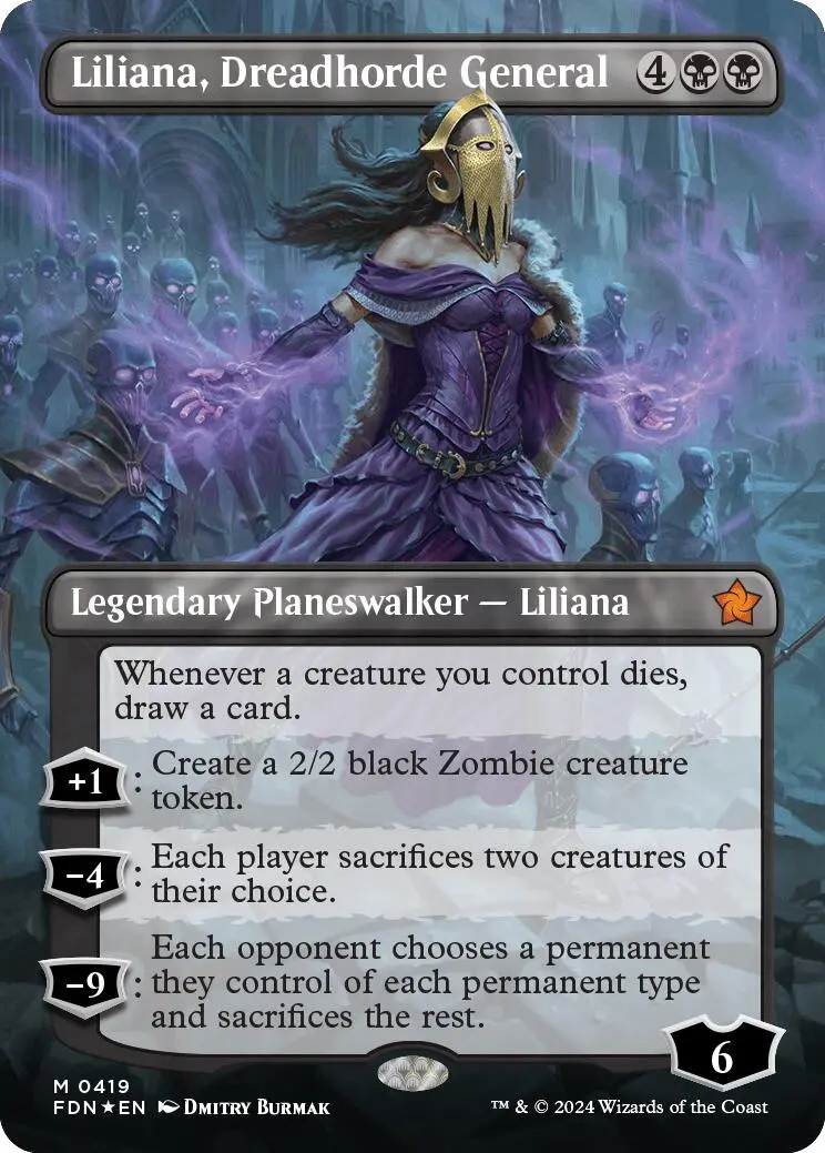 Liliana, Dreadhorde General (Borderless) (Mana Foil) [Foundations] 1