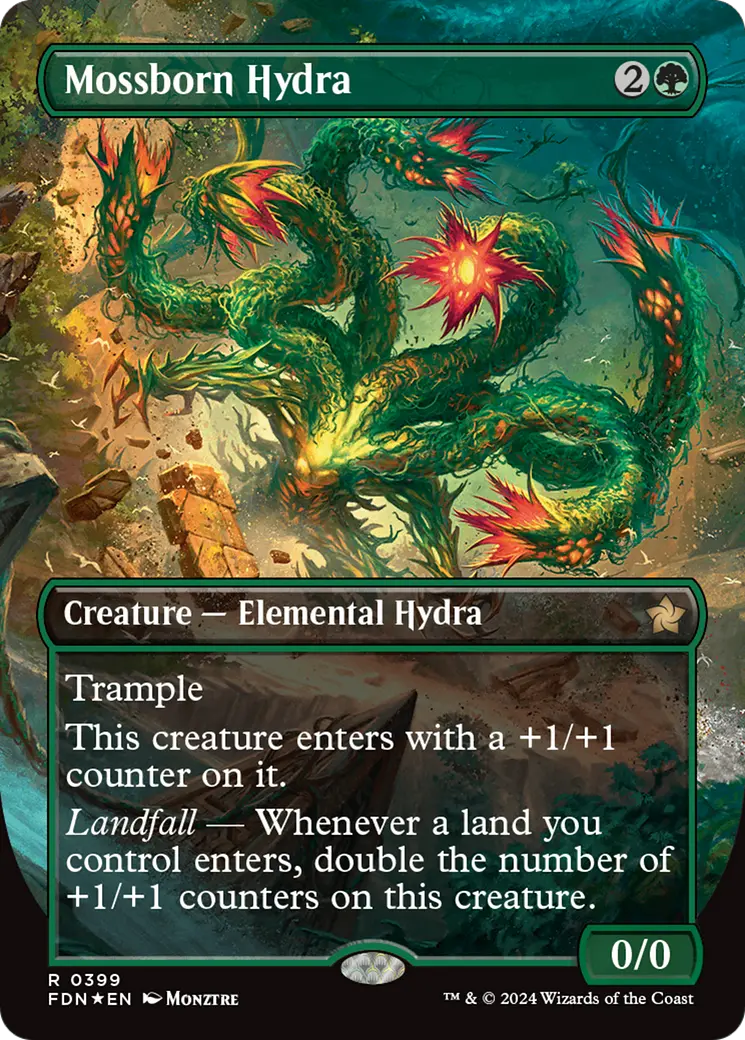 Mossborn Hydra (Borderless) (Mana Foil) [Foundations] 1