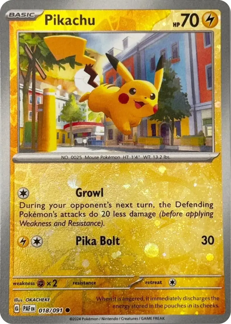 Pikachu (018/091) (Reverse Cosmos Holo) [Scarlet & Violet: Paldean Fates] 1