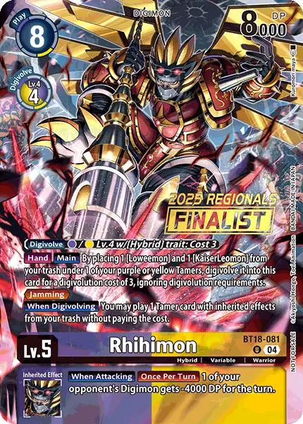 Rhihimon [Bt18-081] (2025 Regionals Finalist) [Release Special Booster Ver.2.0 Promos] 1