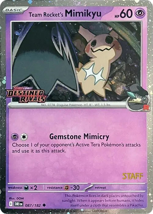 Team Rocket's Mimikyu (087/182) (Prerelease Staff) [Scarlet & Violet: Destined Rivals] 1