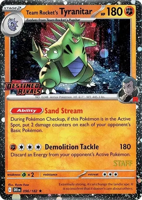 Team Rocket's Tyranitar (096/182) (Prerelease Staff) [Scarlet & Violet: Destined Rivals] 1