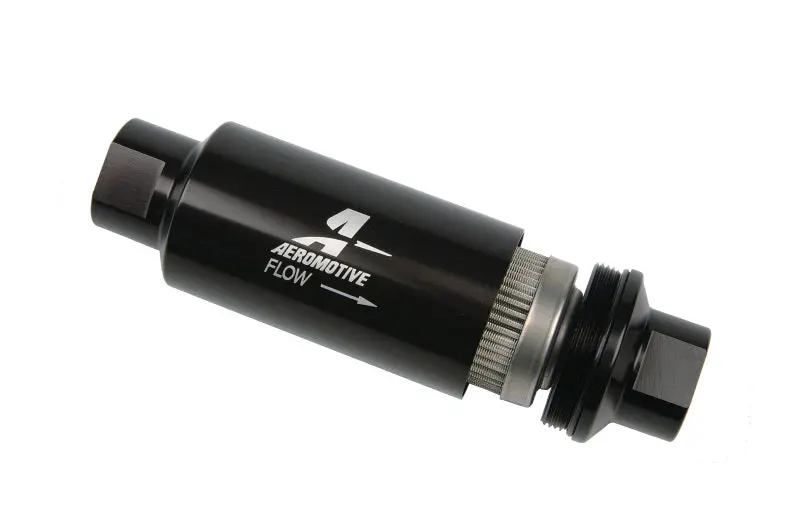 Aeromotive An-10 In-Line Fuel Filter – 100-Micron Stainless Steel Element, Matte Black Housing 1