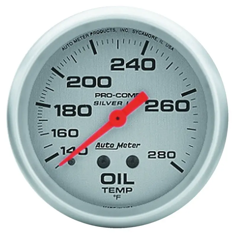 Autometer Ultra-Lite Liquid-Filled Oil Temperature Gauge – 2-5/8″ Dial, 140–280°F, 8-Foot Sensor Cable 1
