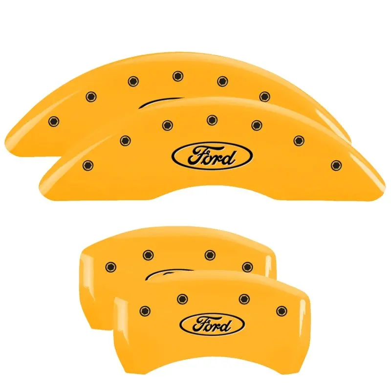 Mgp Engraved 4-Piston Caliper Covers For 2024–2025 Ford Mustang Ecoboost – Yellow Finish With Black Ford Logo 1