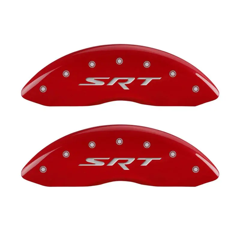 Mgp Engraved 4-Piston Caliper Covers – Front & Rear, Srt Red Finish With Silver Chrome Accents 1