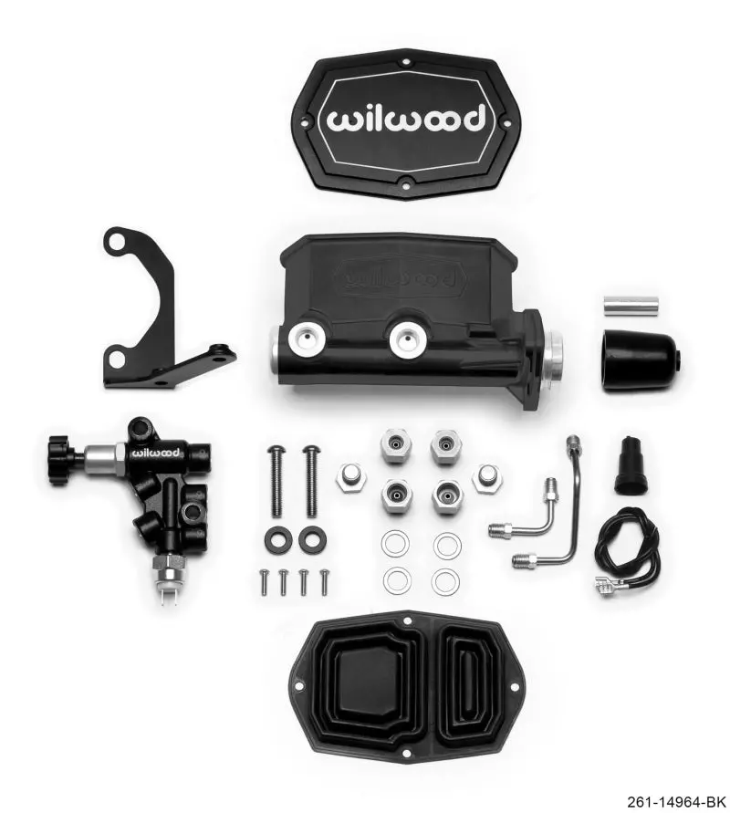 Wilwood Compact Tandem Master Cylinder – 1.12-Inch Bore With Mounting Bracket & Proportioning Valve (Black) 1